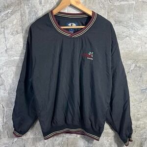 Vintage 90s Mayapple golflinks black & red striped long sleeve shirt Size M